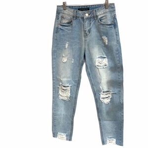 Zafsi Bling Distressed High Waisted Mom Jeans SZ 27